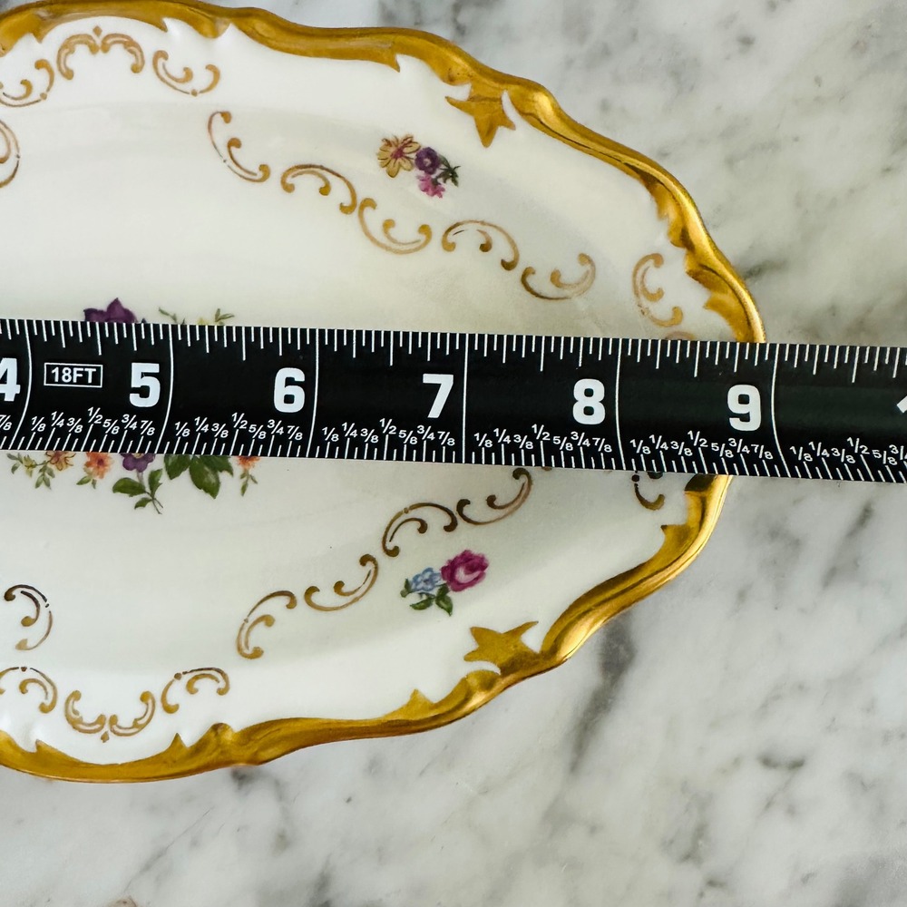 Vintage Grandmillennial Reichenbach Floral Gold Platter East German Rococo - Picture 4 of 4
